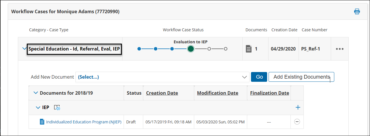 Workflow Cases tab