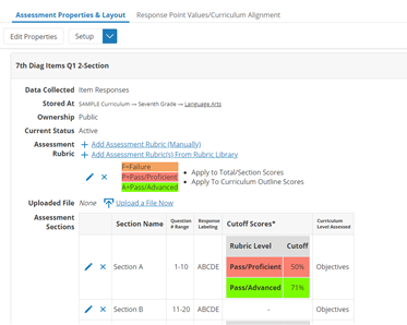 An example of a Multi-Section Assessment
