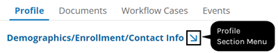 Use the flyout menu to access the profile section menu.