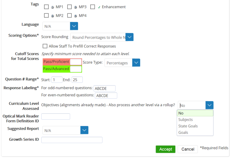 An example of a Single-Section Assessment 