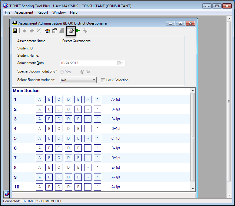 Scoring Tool Plus Print window