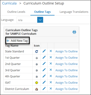Adding new tags for a curriculum