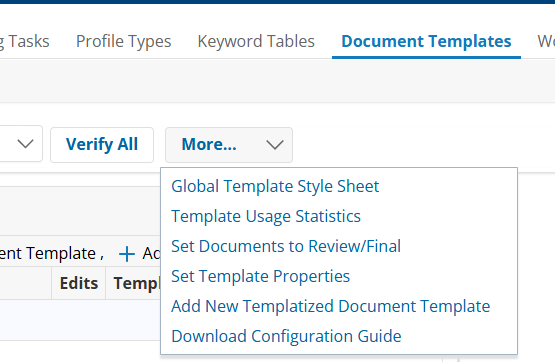 Select Template Properties under More.... menu on Document Template screen